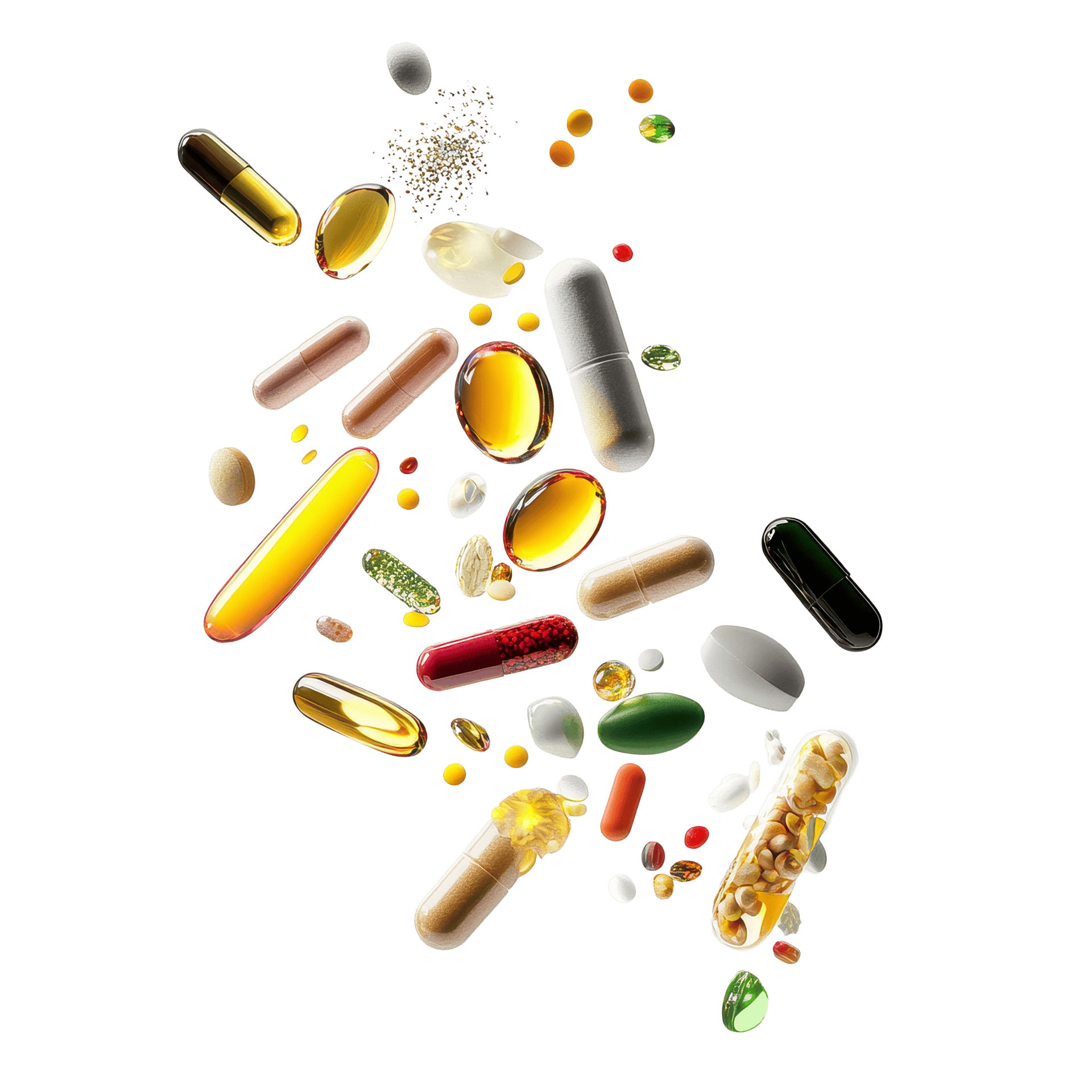 A variety of pills pops up and fades away